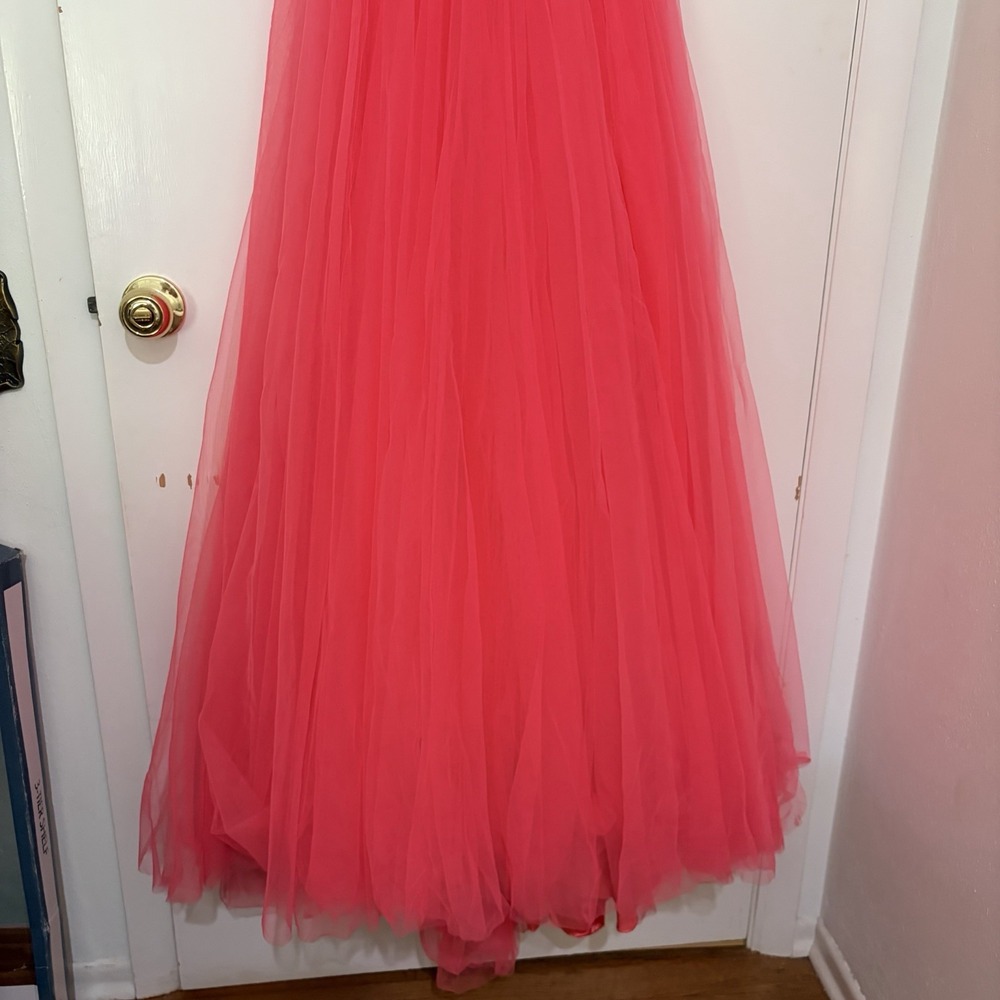 Sherri Hill 50474 A Line Maxi Formal Dress Red Pink Tulle 2 Beaded Homecoming - Picture 5 of 12